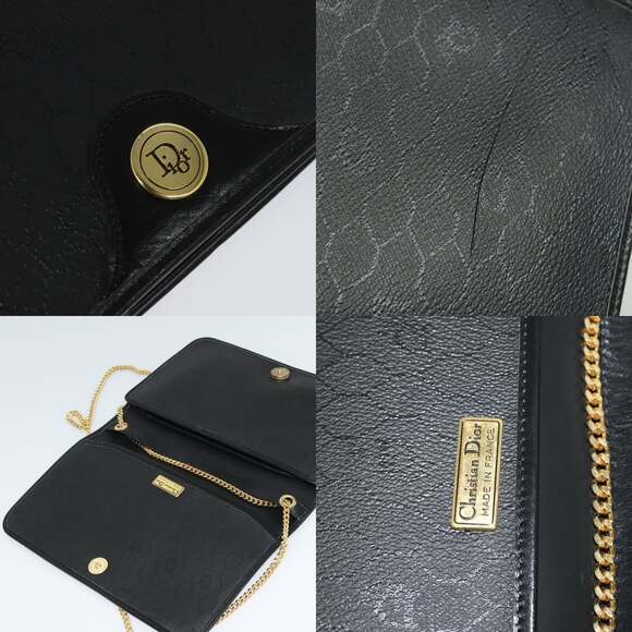 DIOR Honeycomb Canvas Chain Shoulder Bag Black Gold - Picture 11 of 12